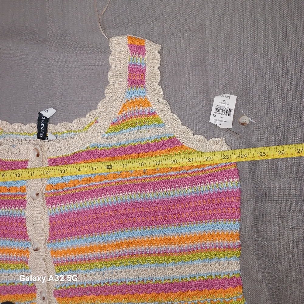 GRACE+KARMA New Women Boho Size 1X  Multicolor Striped Knit Tank Top - Picture 9 of 10